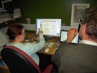 Rosalind MacLachlan and David Parker reconstrucing a Codex Sinaiticus page.